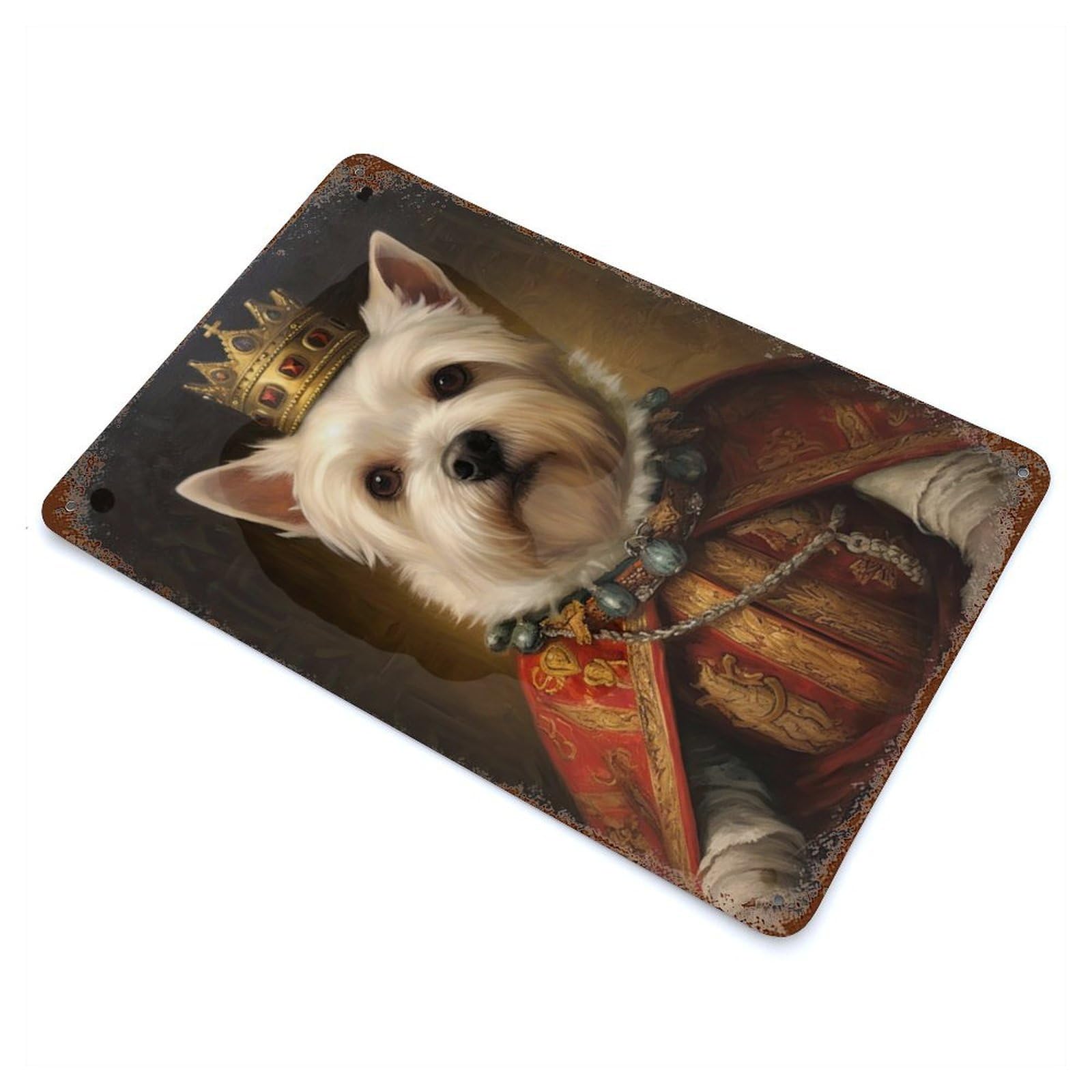 Vintage Rust Metal Sign with Westie The King Design 11.8"x7.9", for Shed, Workshop And Garage Wall Decor, Classic Wall Plaque