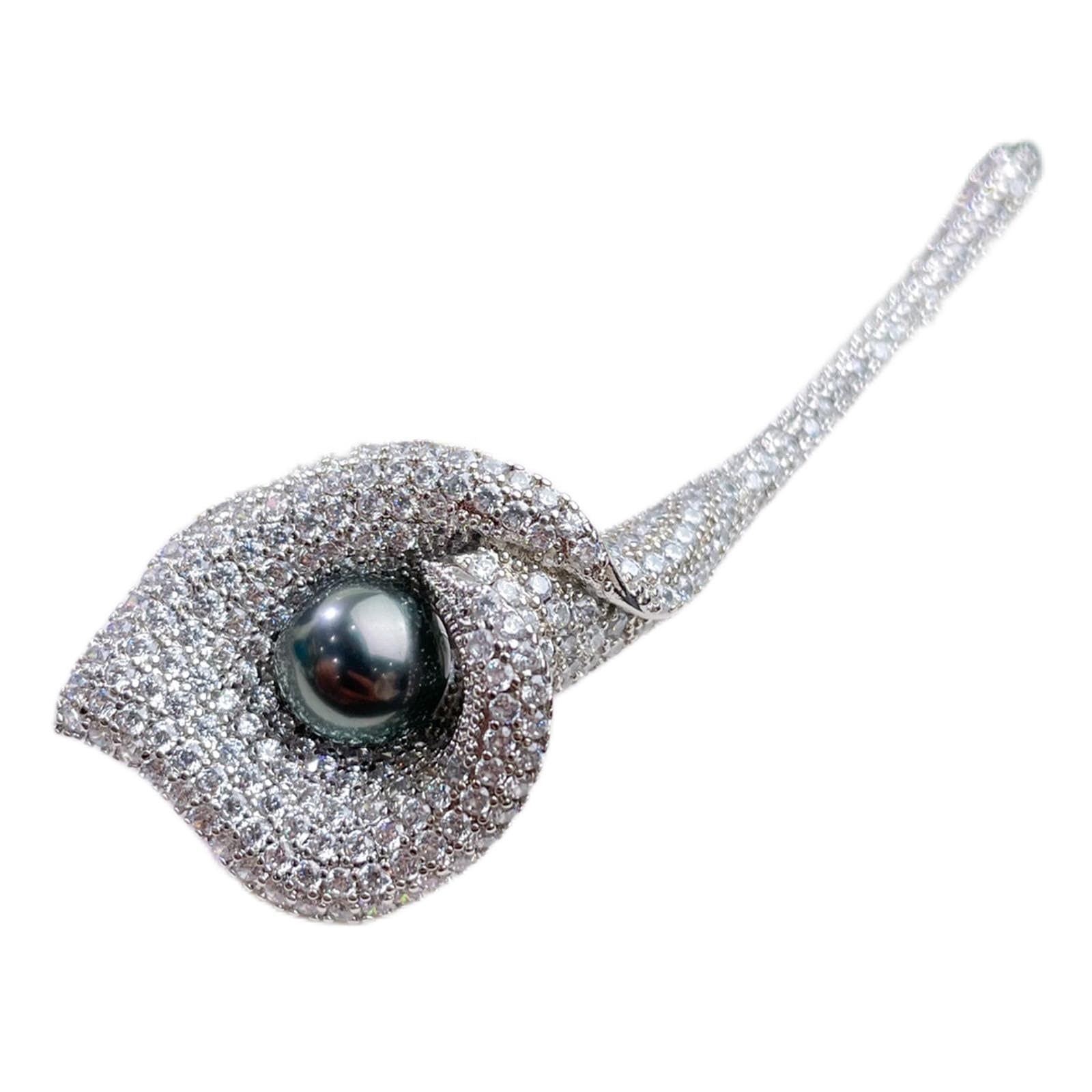 Spilla di perle di Tahiti con acqua naturale per le donne Regali raffinati Perle rotonde 7-8 mm Gioielleria raffinata