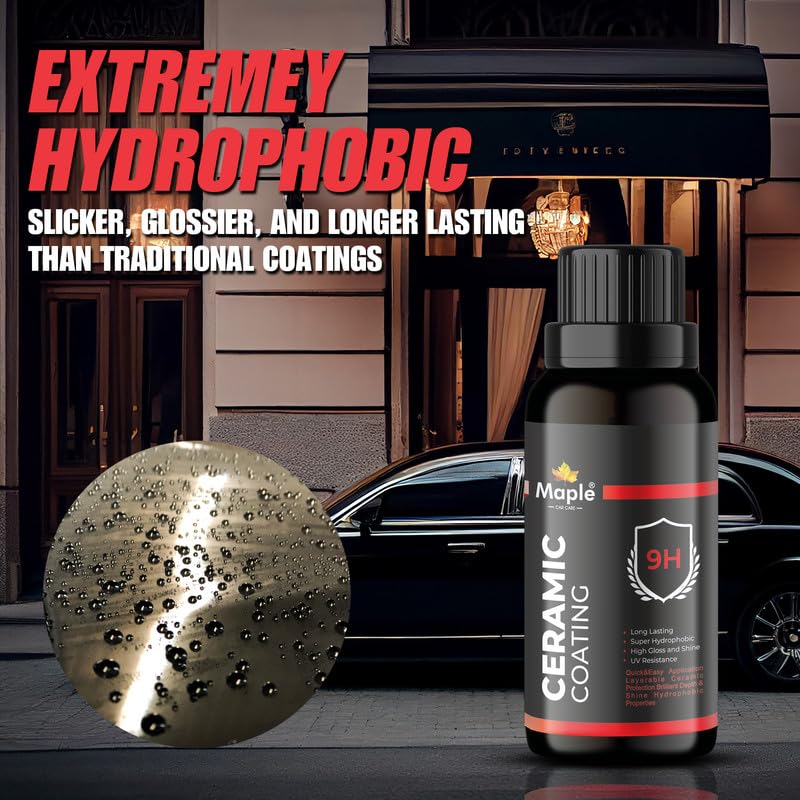 Image of Maple Car Care 9H Ceramic Coating Kit for Car (30ml) | Nano Paint Protection | Super Hydrophobic High Gloss Anti-Scratch Polish for Car Exterior with Applicator & Microfiber Cloth | Long-Lasting Shine