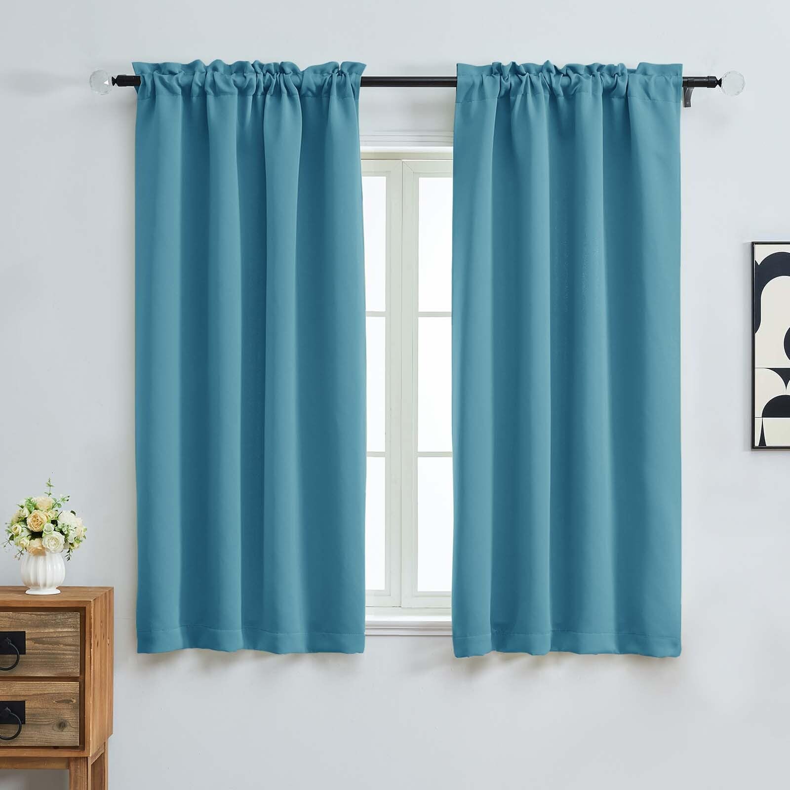 OVZME Turquoise Blackout Curtains for Bedroom 63 Inch Length 2 Panels, Protect Privacy Thermal Insulated Solid Curtains for Living Room, Rod Pocket Window Treatment Blackout Drapes, 2x40Wx63L Inches