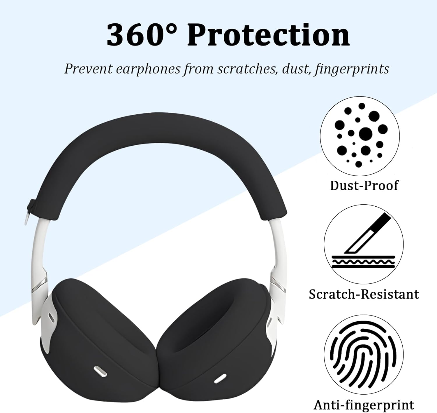 【3 in 1】 WH-1000XM6 Silicone Case Cover Set,Anti-Scratch Ear Pad/Shell/Headband Cover for Sony WH-1000XM6 Headphone,Soft Silicone Protector Accessorie(Black) - Image 3