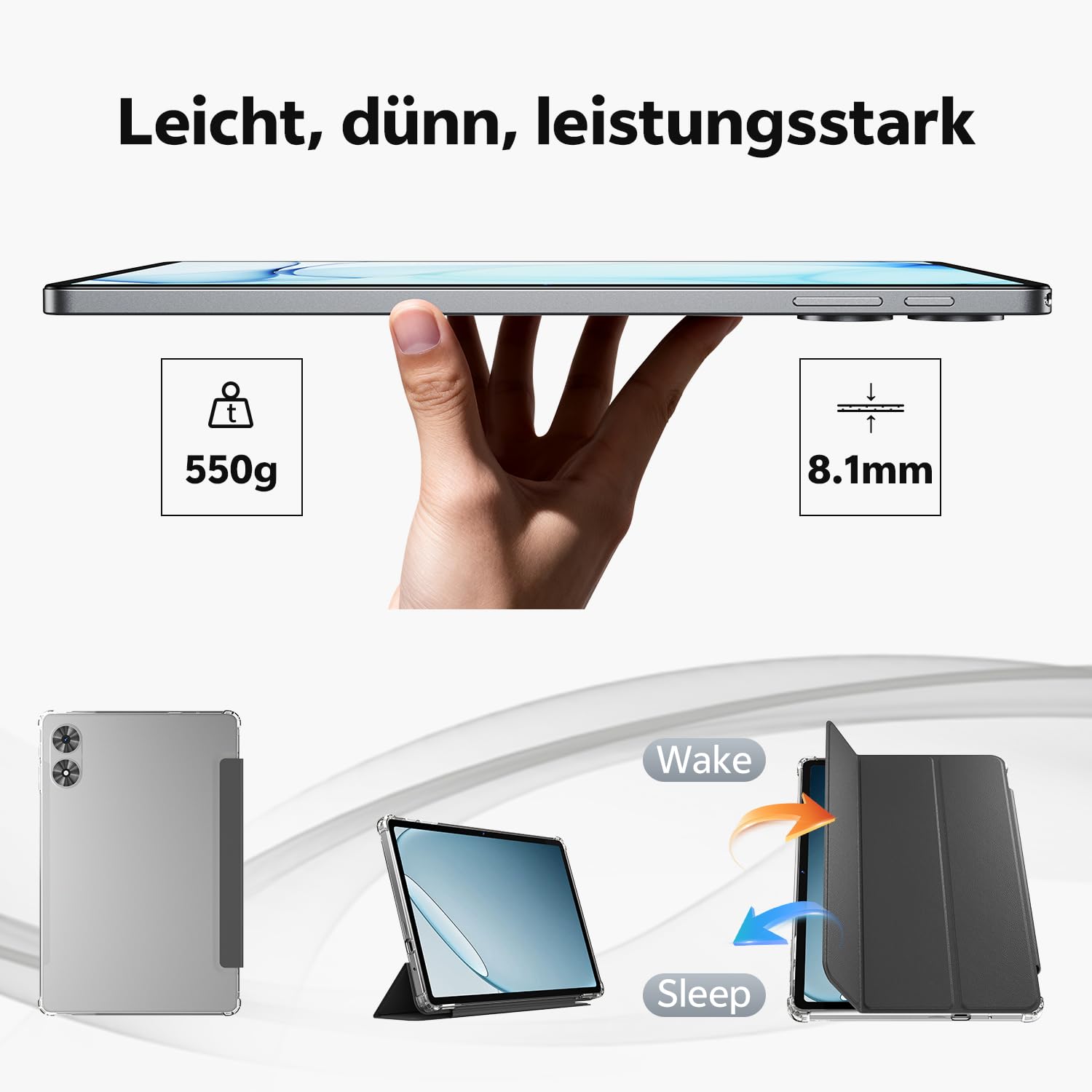Tablet 11 pollici con custodia, sistema Android 16 con Gemini AI, 20 GB RAM + 128 GB ROM (espandibile a 1 TB), display 90 Hz, Unisoc T7250 Octa Core, 13 MP + fotocamera 8 MP, Face ID, Widevine L1