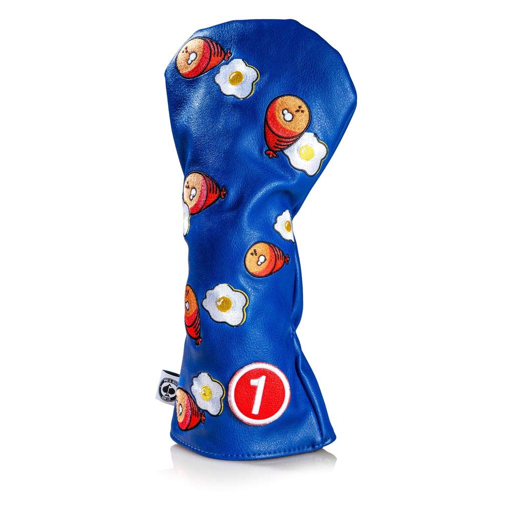 Pins & AcesGolf Co. Ham & Eggs Driver Wood Head Cover - Premium, Hand-Made Leather 1W Headcover - Funny, Tour Quality Golf Club Cover - Style and Customize Your Golf Bag