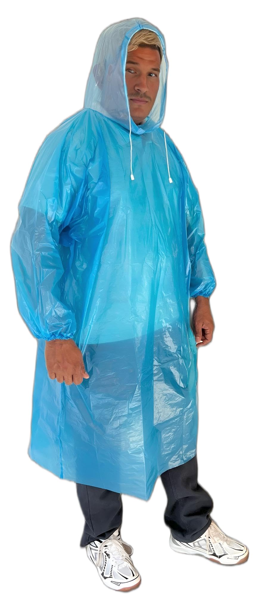 Start and Drive Ltd, Poncho Rain Coat Long Sleeve Waterproof Plastic Adult Size Disposable Ponchos with Hoods Emergency Raincoats (UK, Alpha, One Size, Regular, Regular, 1pcs Blue)