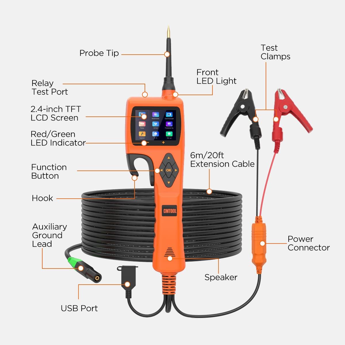 CMTOOL Power Circuit Probe Tester Kit, Car Circuit Tester 9-30V AC DC Voltage Meter, Fuse Tester Automotive Kit, with 14 Languages, 20ft Extension Test Line