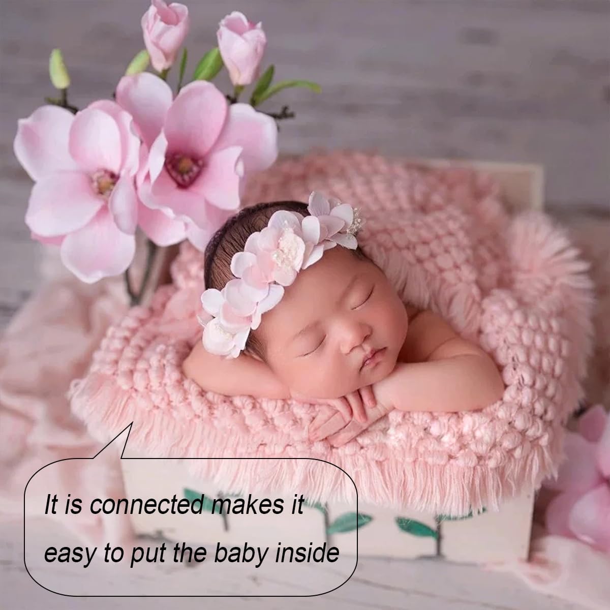 Zeroest Baby Photography Props Basket Braid Wool Wrap Newborn Photo Shoot Baskets Filler Posing Stuffer Background Blanket (Pink)