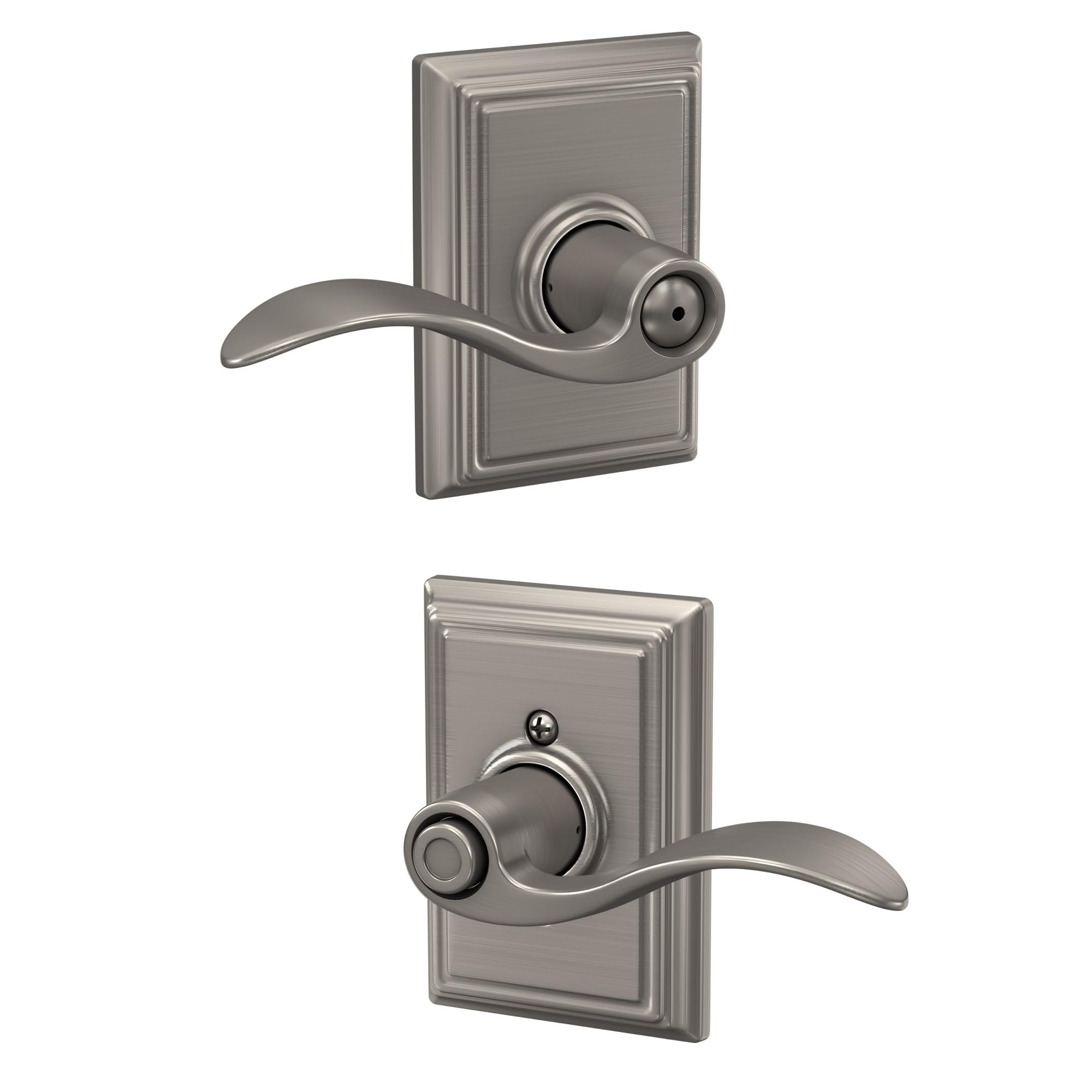 Schlage Accent Bed/Bath Privacy Door Handle with Lock, Satin Nickel | Interior bedroom or bathroom door lever with push button lock, Reversible, Easy install, Certified durability, Universal fit