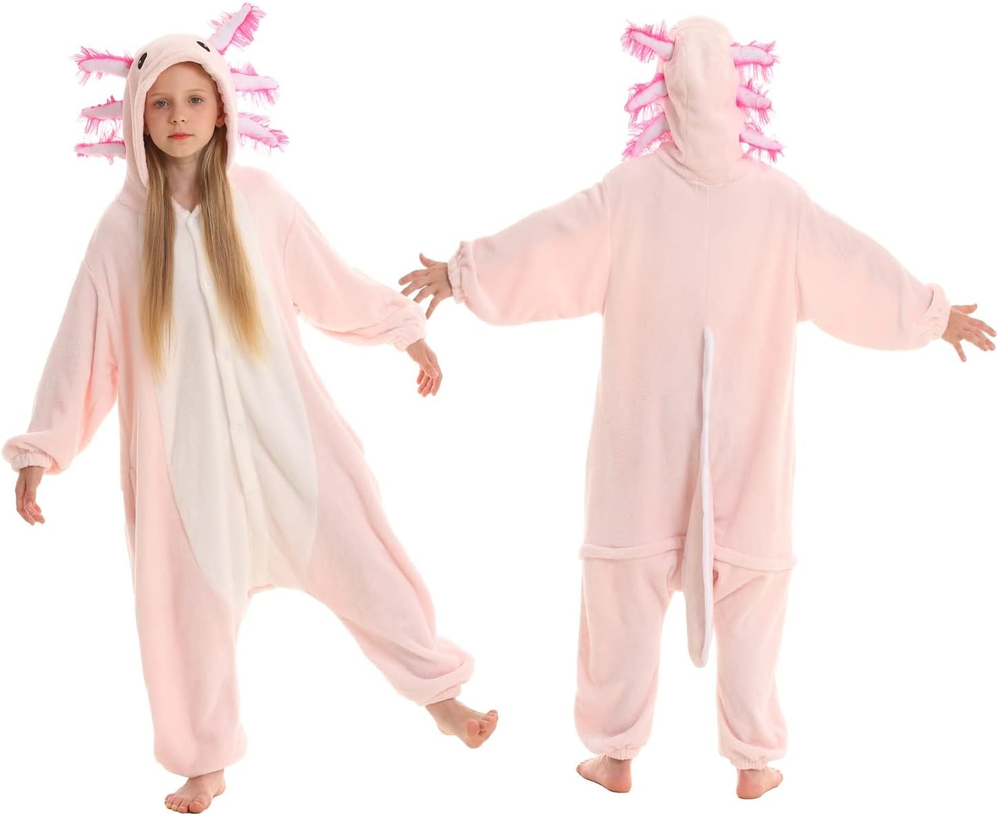 SimZoo Kids Animal Pajamas, Boy Girls Axolotl Cosplay Costume Sleepwear, One-Piece Unisex Homewear 4-13Y - Image 2
