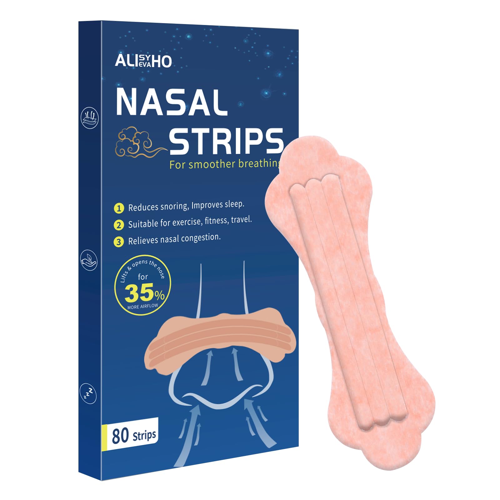 80Pcs Nasal Strips for Snoring - Strong Adhesion Nose Strips for Breathing - Improves Sleep with Nasal Congestion