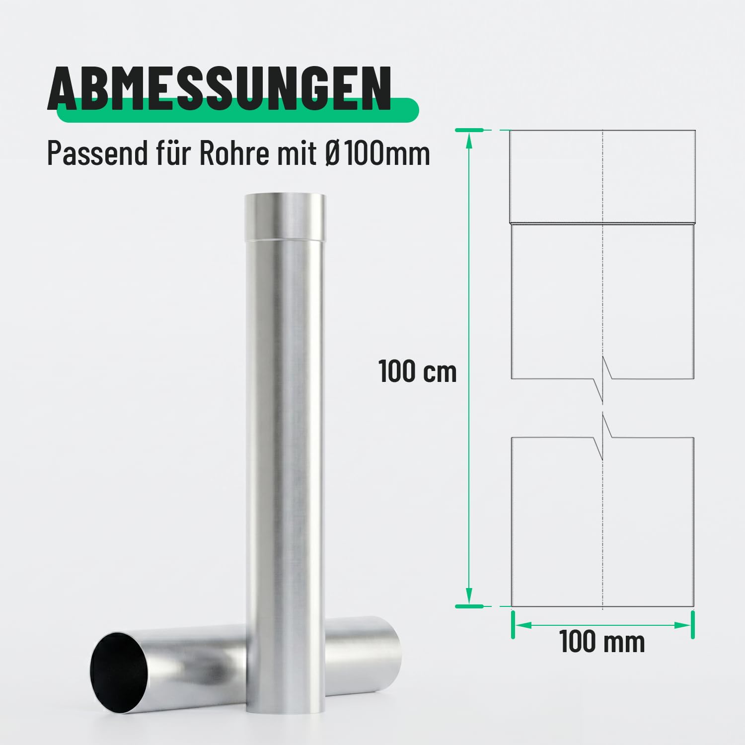 greate Tubo pluviale zincato diametro 100 mm e lunghezza 1 m | Confezione da 2 - pluviale con manicotto per facile montaggio a innesto - accessorio grondaie - scarico acqua piovana