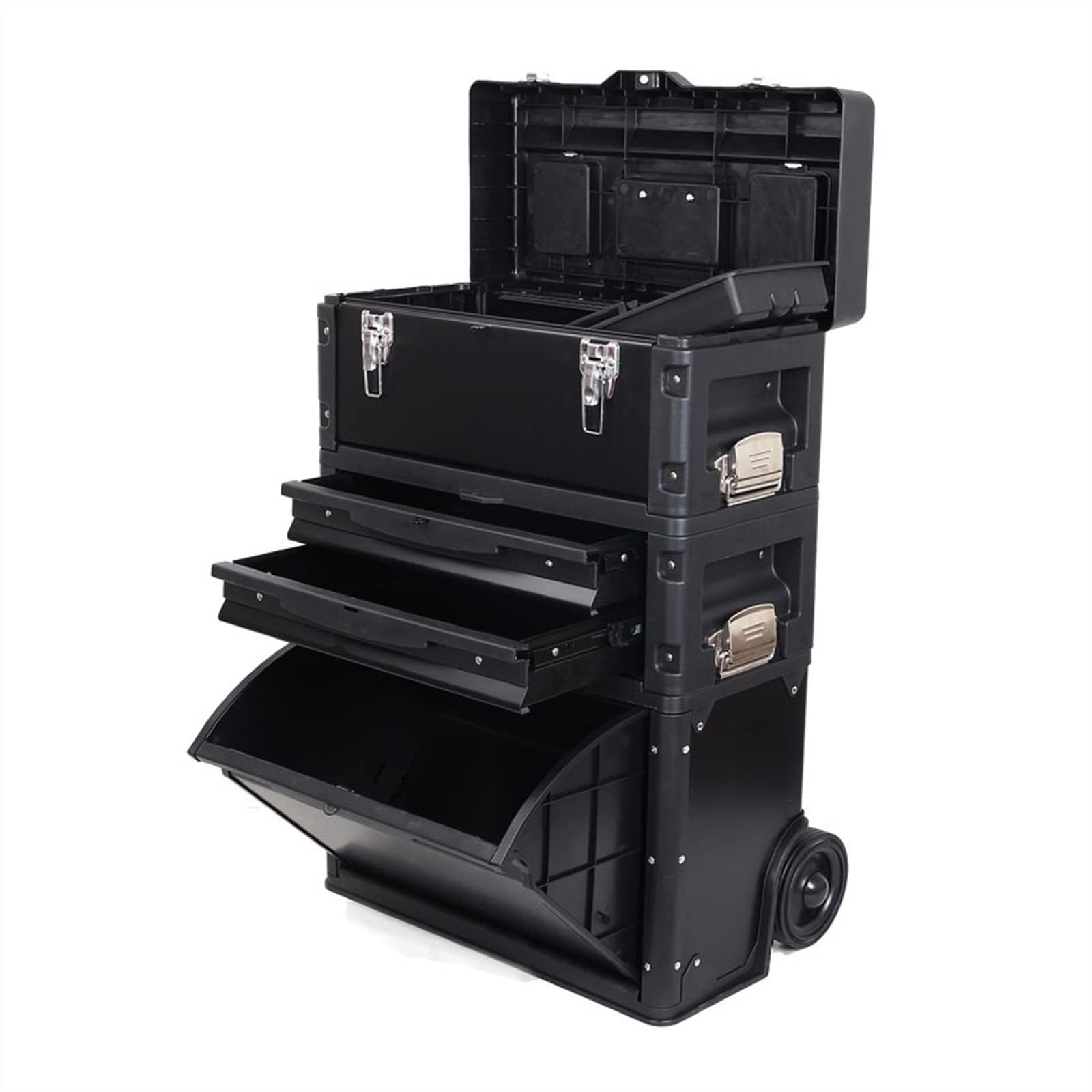 Sistema de Caja de Herramientas Modular, Cajas de Herramientas de Garaje rodantes portátiles apilables, Carro Vertical con Bandeja extraíble, para almacén y Taller de reparación, Color Negro