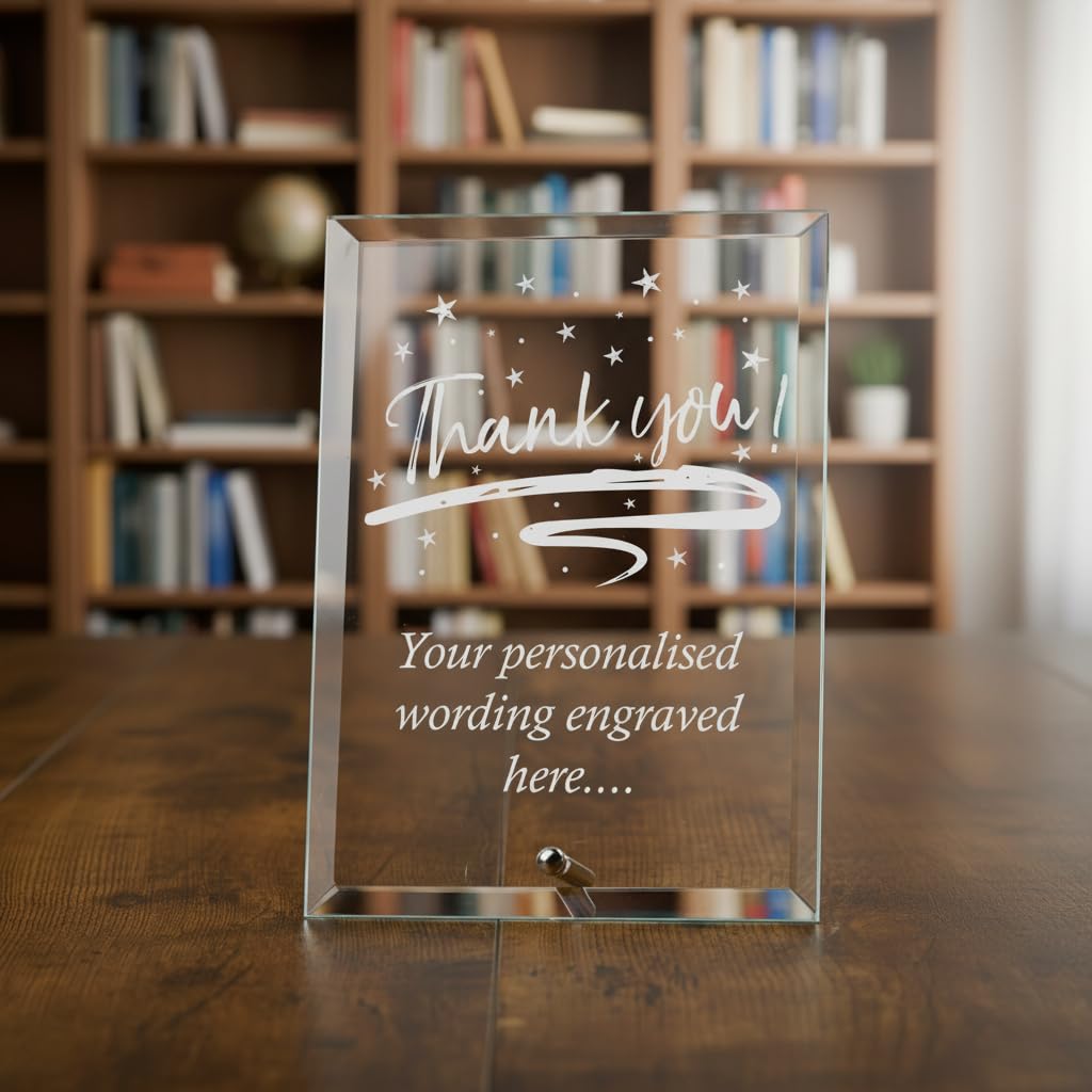 Ukgiftstoreonline Grey|Green|Black Thank You Sentiment Personalised Engraved Glass Plaque