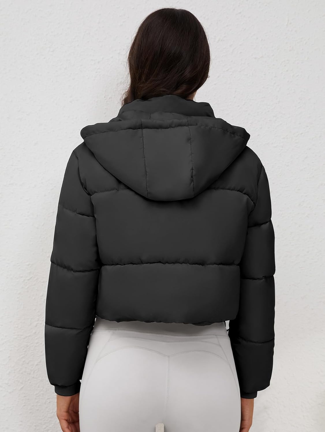 Women's Cropped Puffer Jacket Hooded Warm Padded Winter Outerwear Coat with Pockets - Image 5