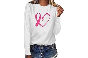 Ceboyel Breast Cancer Awareness Long Sleeve T-Shirts for Women - Pink Ribbon...