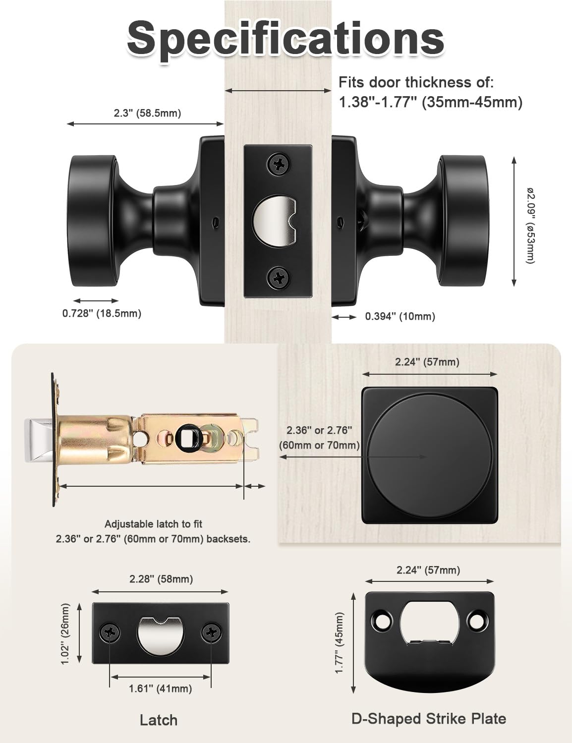 Matte Black Passage Door Knobs - 6 Pack -7