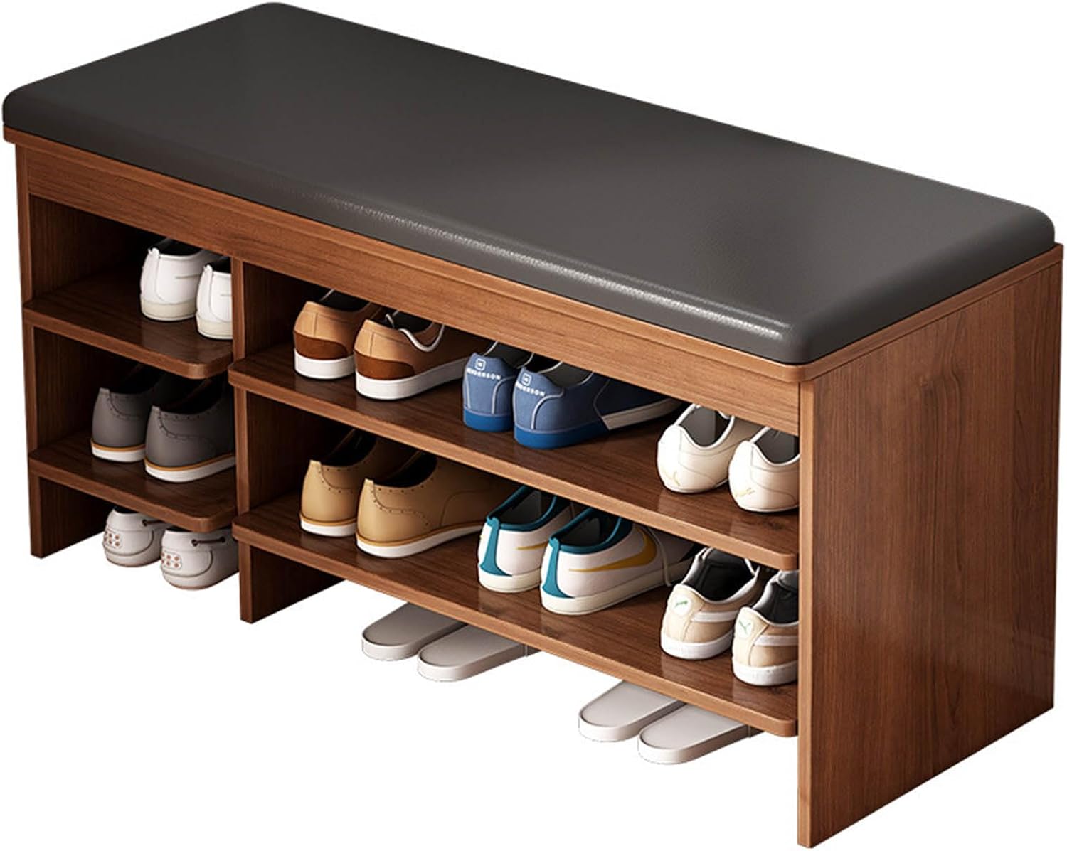 Benches Garden Bench Outdoor Patio Seating Backless Park Chair Lawn Path Slatted Seats,3 Tier Entryway Bench Shoe Storage Bench with Padded Seat Wooden Board Shoe Rack Bench with Open Compar