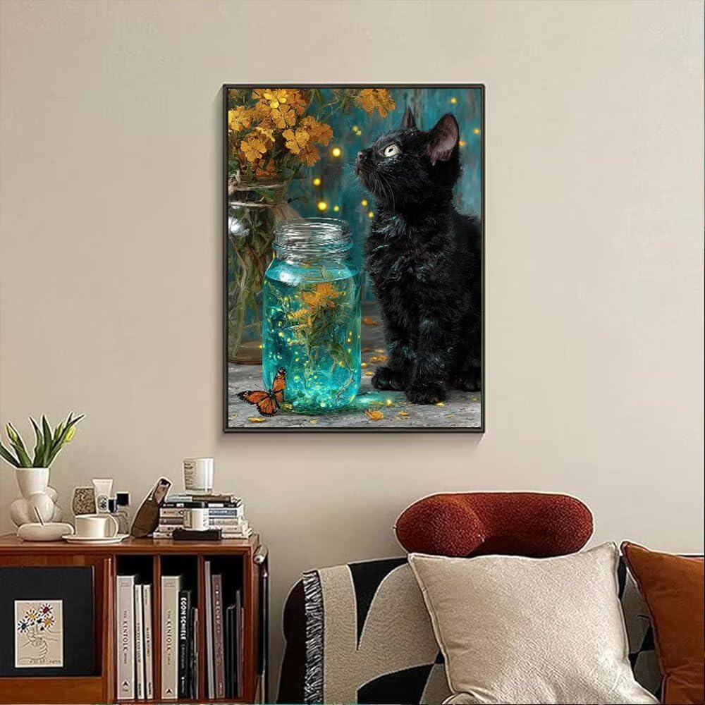 Zestaw do malowania diamentami 5D, DIY kocie motyle diamentowe zestawy do malowania dla dorosłych, sztuka diamentowa Rhinestone Ścieg krzyżykowy Malarstwo dla dorosłych Początkujący Dekoracja domu