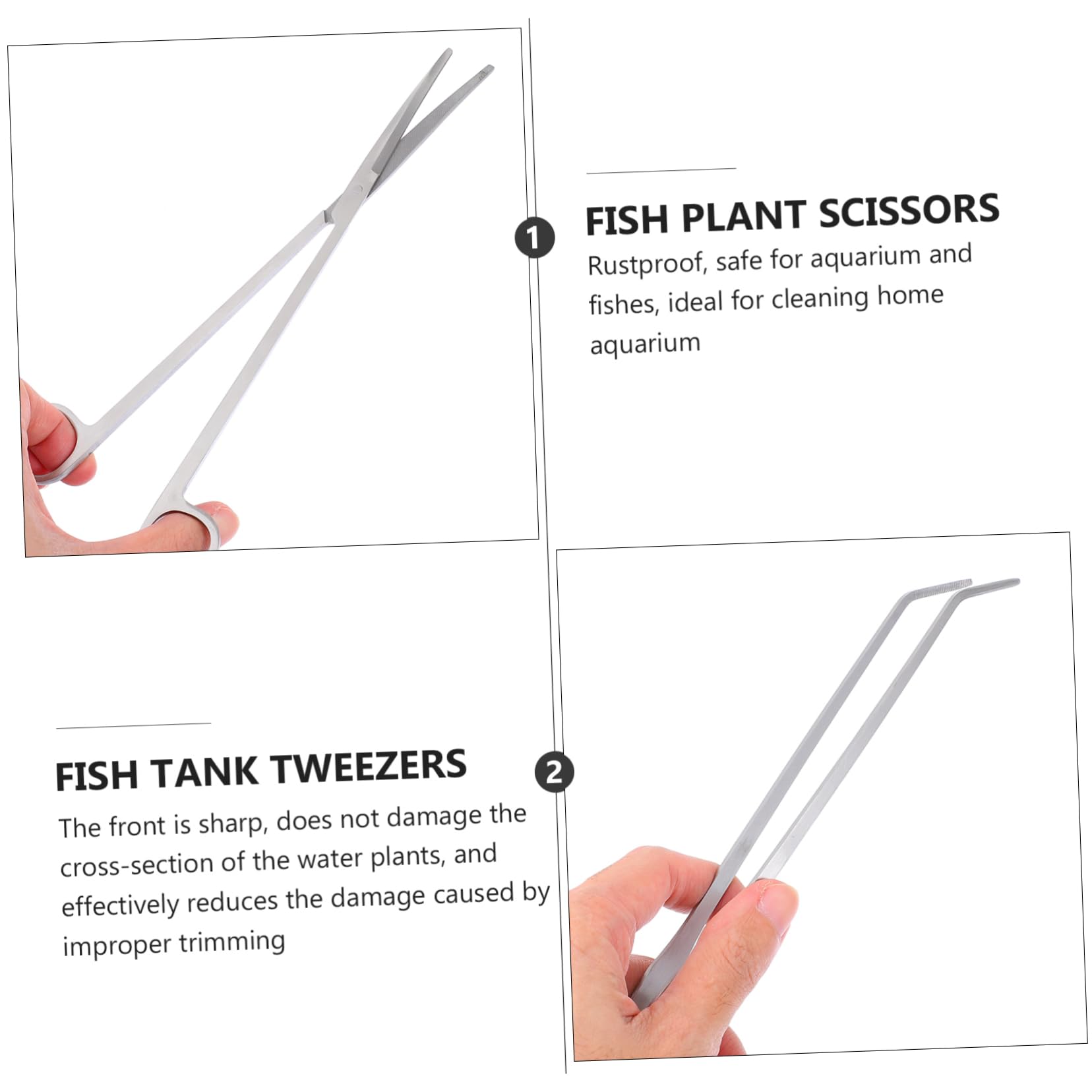 Juego de Herramientas para Acuario de Acero Inoxidable, 1 Set | Tijeras, Pinzas y Espátula, Acabado Plata, para Grava y Plantas Acuáticas