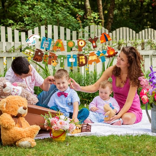 Image of Camping Happy Birthday Banner Camper Birthday Party Decoration Fun House Banner with Campfire Tent Oil Lamp Adventure Camping Birthday Party Decoration for Kids Boys Girls Outdoor Yard Campsite Decor