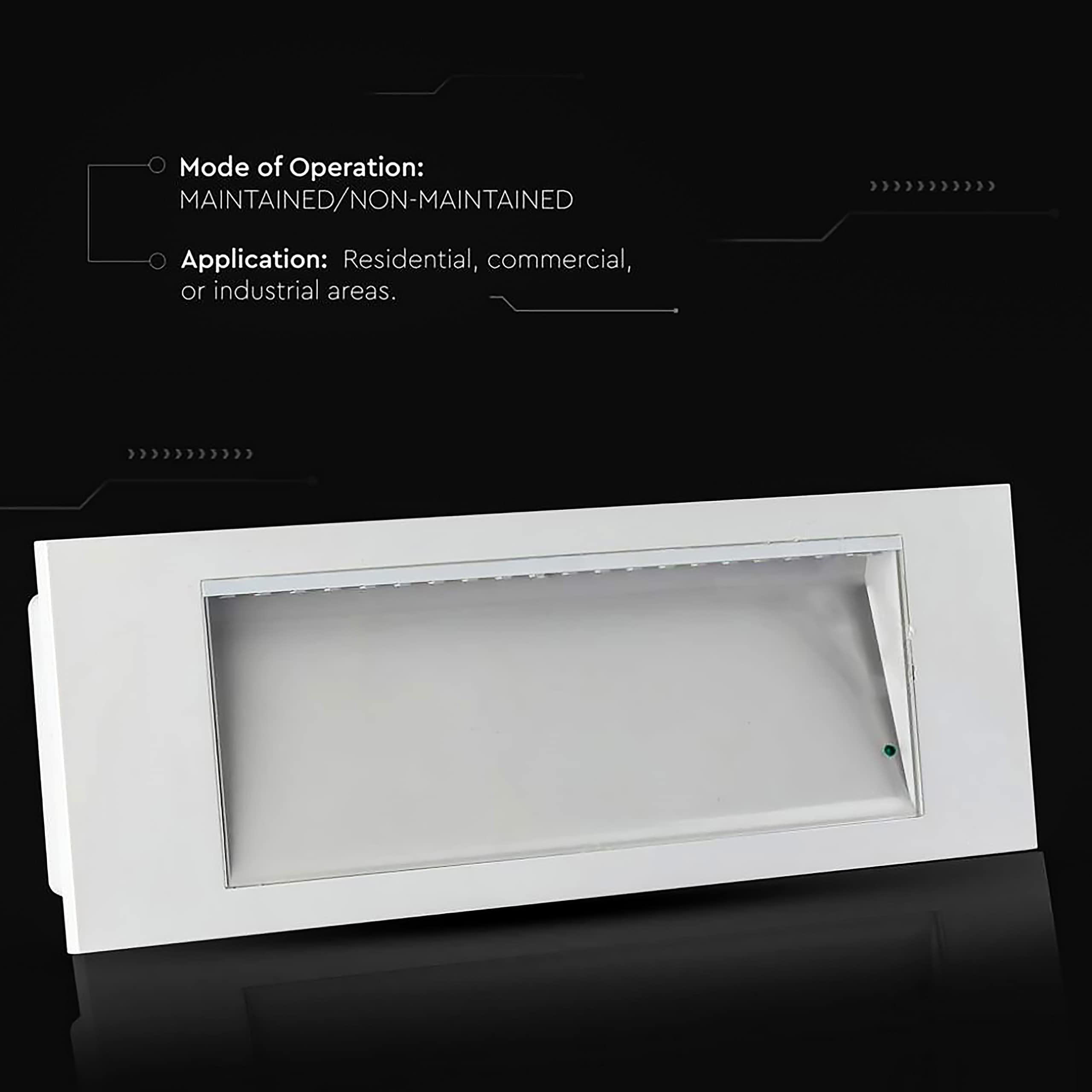 V-TAC Lámpara LED de Emergencia 3,8W – Luz Empotrable para Seguridad y Batería 25000 mAh – Montaje Fácil – IP20 – Señal Anti Black Out – Luz 6000K