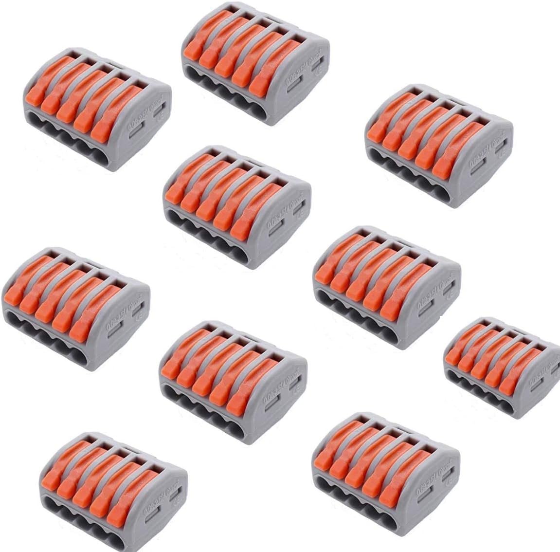 Royal Apex Wago Type Universal Compact Wiring Connector Conductor Terminal Block for Cables 0.08 to 4mm Block Pin Cable connector FJ Series Pack of 10. (5 Pole)