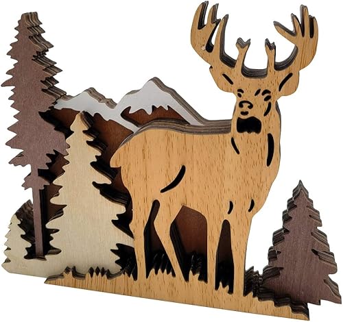 Estatuas y figuras de madera, ciervos animales, osos, lobo, bosque, alce, decoración del hogar, siluetas de bosque multicapa y esculturas,
