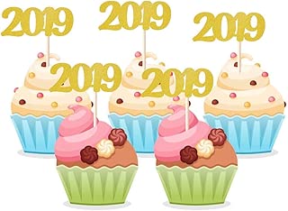 Homy Feel 48 Pieces 2019 Number Gold Glitter Birthday Cupcake Toppers,2019 Mini Cake Decorations for Birthday Party Supplies - coolthings.us