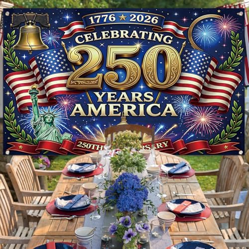 America 250th Anniversary Flag Backdrop 1776-2026 250 Years of Birthday American Banner 4th of July Fourth of July Patriotic Party Decorations and Supplies by Jiudungs - Used condition - Image 6