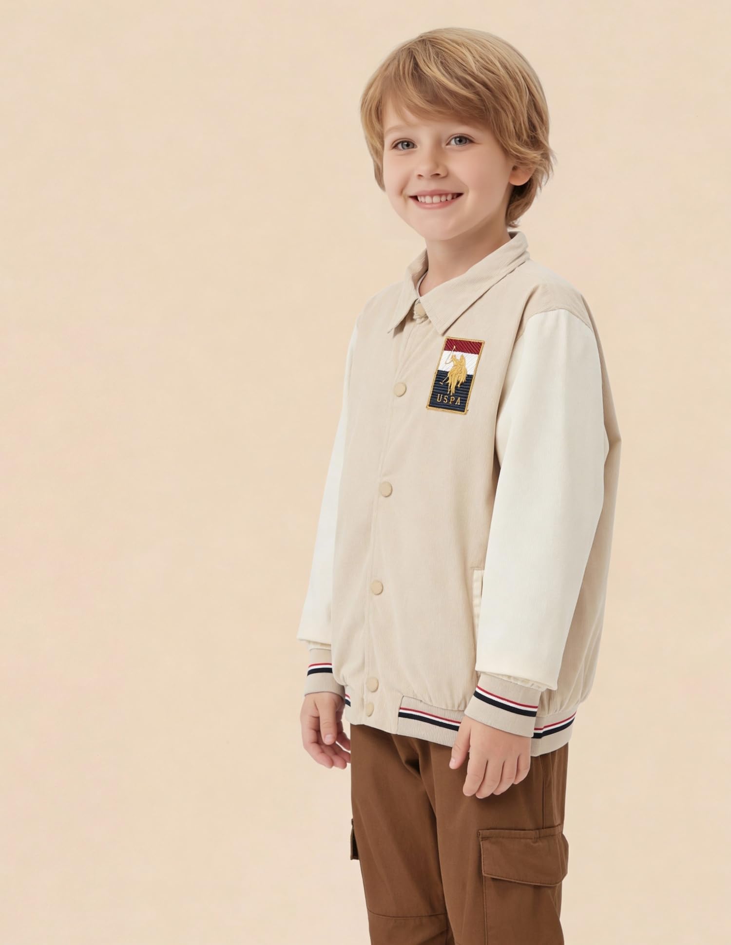Uspa Kids Boys Colourblocked Brand Embroidered Reversible Jacket (UKJCK0333_Beige_8-9 Years) 2