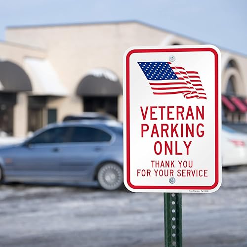 Miniatura 3 de SmartSign Letrero de metal con texto en inglés "Veteran Parking Only, Thank You For Your Service" de 18 x 12 pulgadas con símbolo de la bandera de