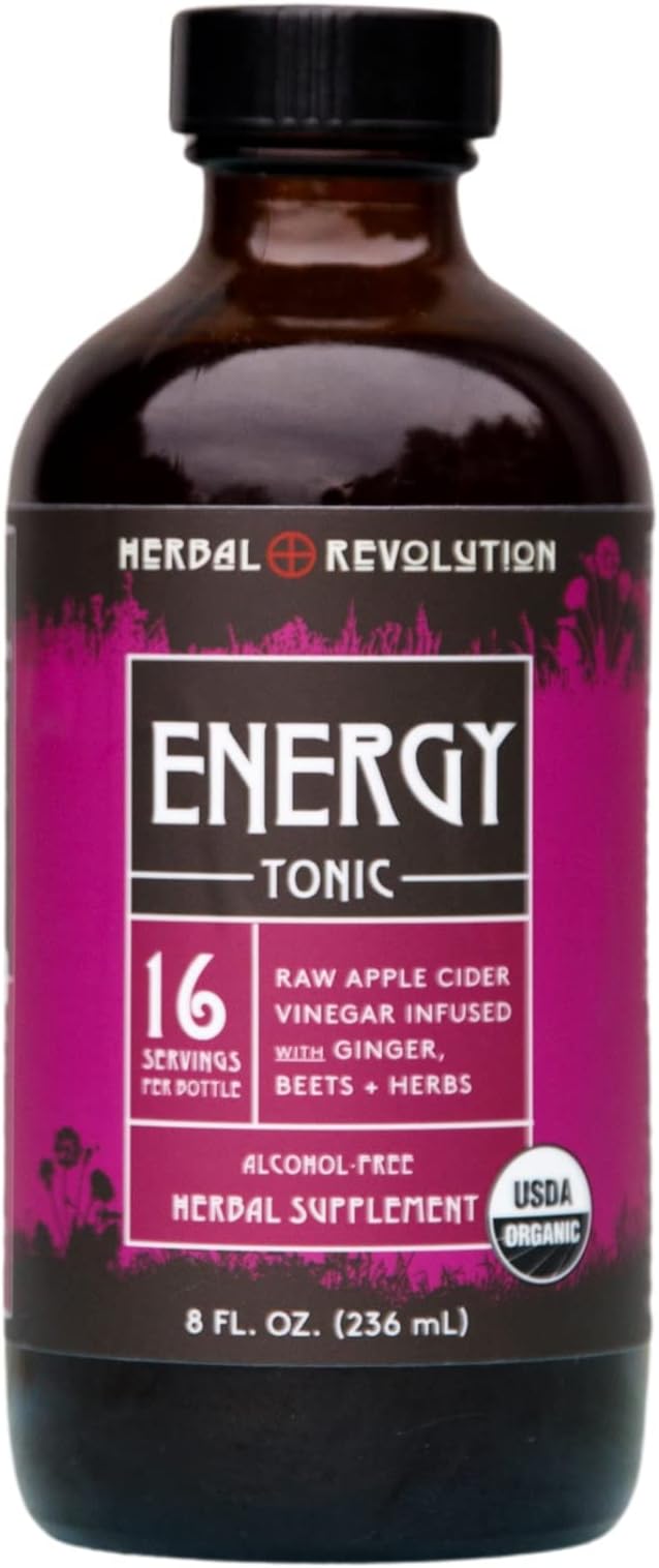 Herbal Revolution Energy Tonic | Beets + Ginger | Daily Herbal Tonic Blend of Apple Cider Vinegar and Vegetables Supports Good Health | 8 Fl Oz Bottle