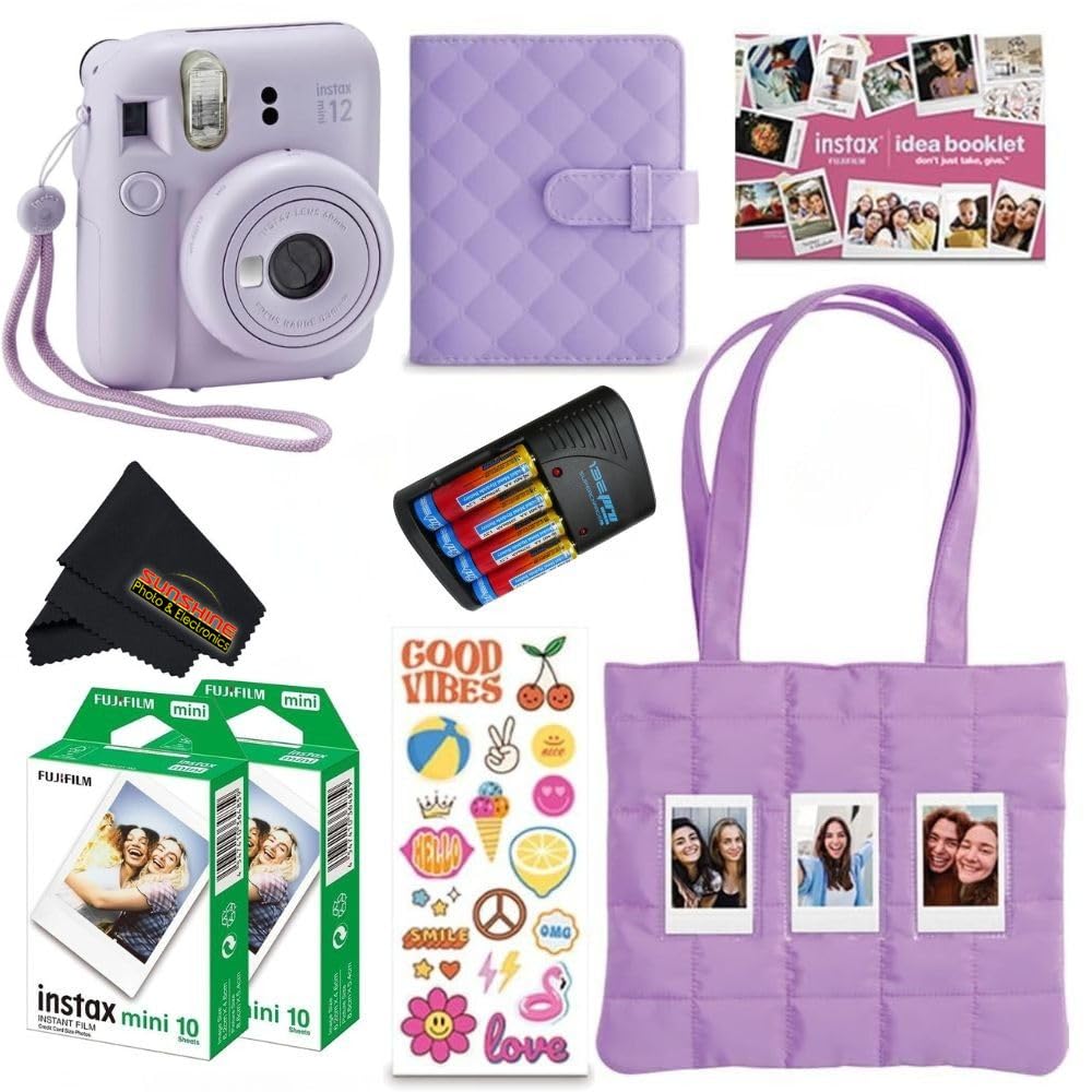 Fujifilm INSTAX MINI 12 Blue Bundle 2025 (2 Single Packs (20 Sheets), Lilac Purple)