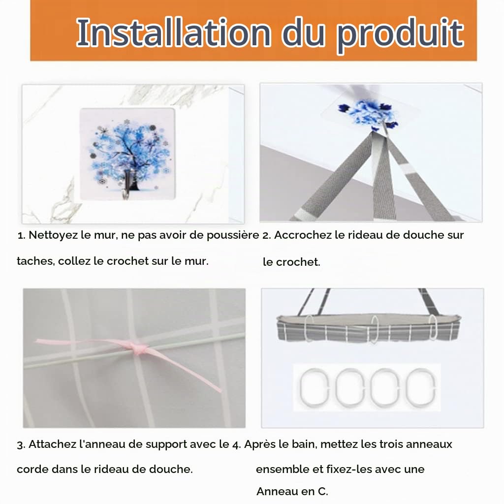 Rideau De Douche Double Fermeture Éclair Isolante en Polyester Circulaire Suspendu, Blanc, 39 inches x 79, Moderne, pour Salle De Bain