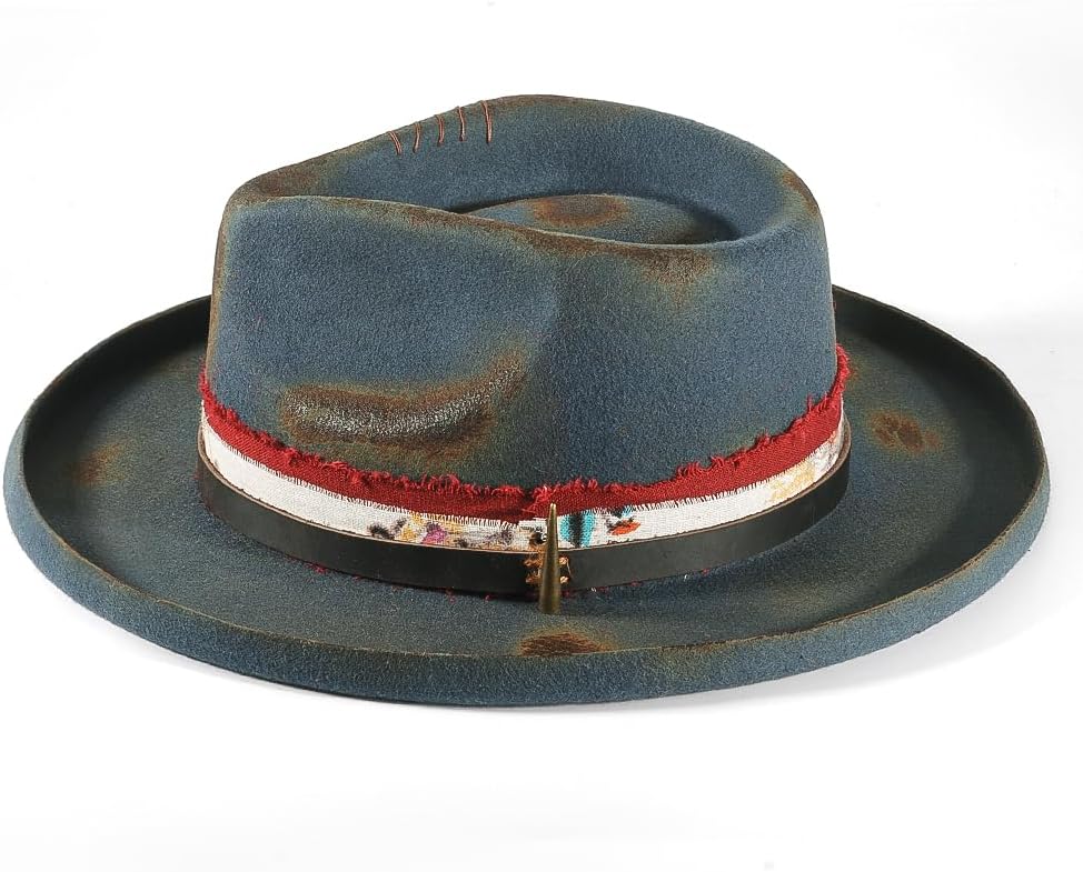 Vintage Fedora Firm Wool Felt Panama Hat Classic Rancher for Men Women Wide Brim