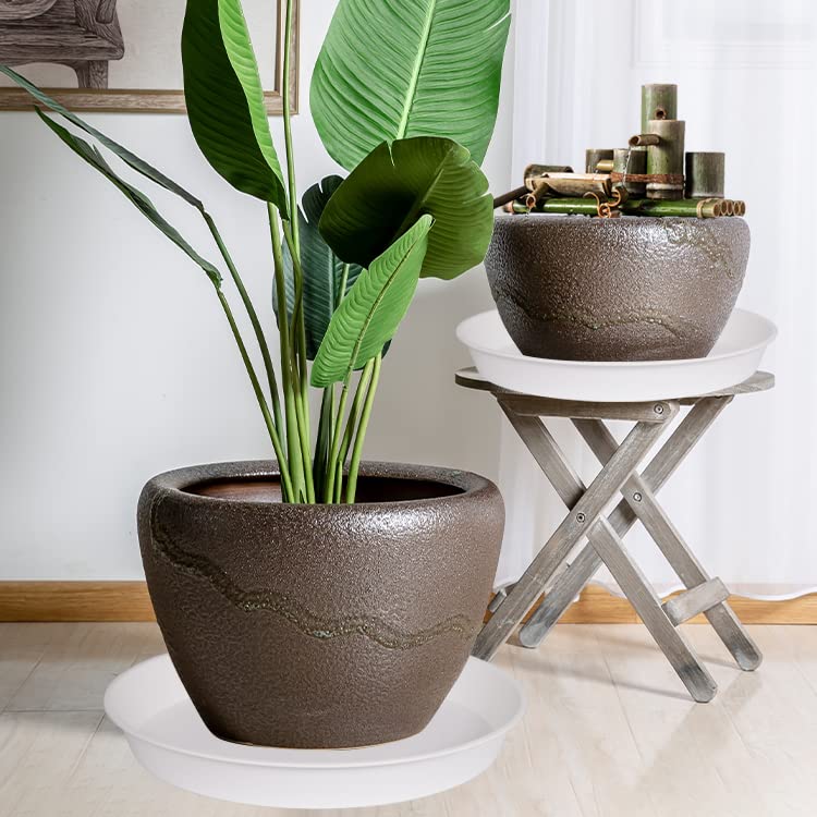 Bleusea Deep Plant Saucer 18 19 inch, Large Heavy Duty Plastic Plant Saucers 18" Round, Plant Drip Trays for for Indoors Outdoor, Pot Tray for Planter 17-20" (Creamy White)