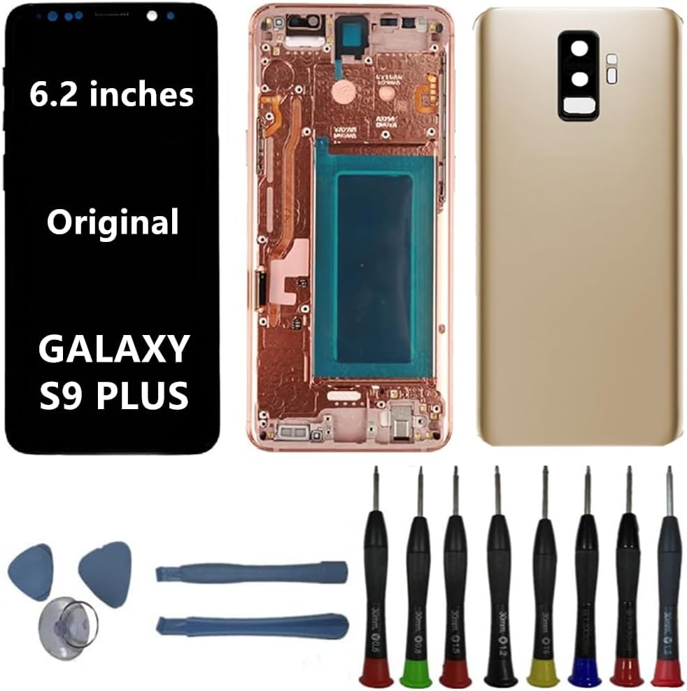 6.2" Original AMOLED for Samsung Galaxy S9 Plus SM-G965U SM-G965F SM-G965F/DS SM-G965W Screen Replacement S9PLUS Display Touch Screen Assembly (with Black Frame+Back Cover+Tools)