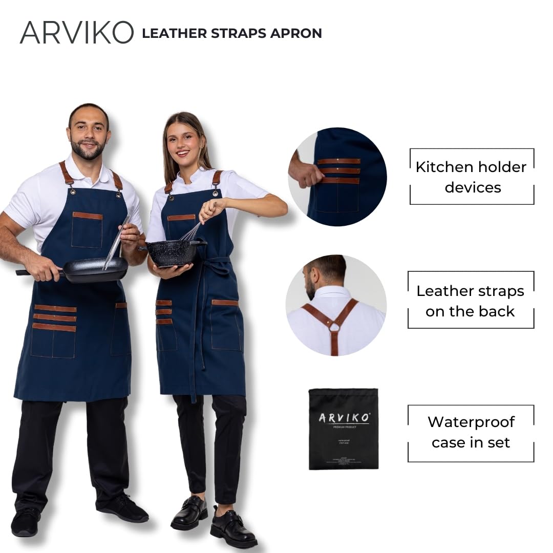 Delantal unisex con tirantes de piel, talla única