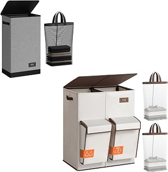 SOLEDI 180L Double Laundry Hamper with Lid and 70L Slim Laundry Hamper with Lid and Removable Bag