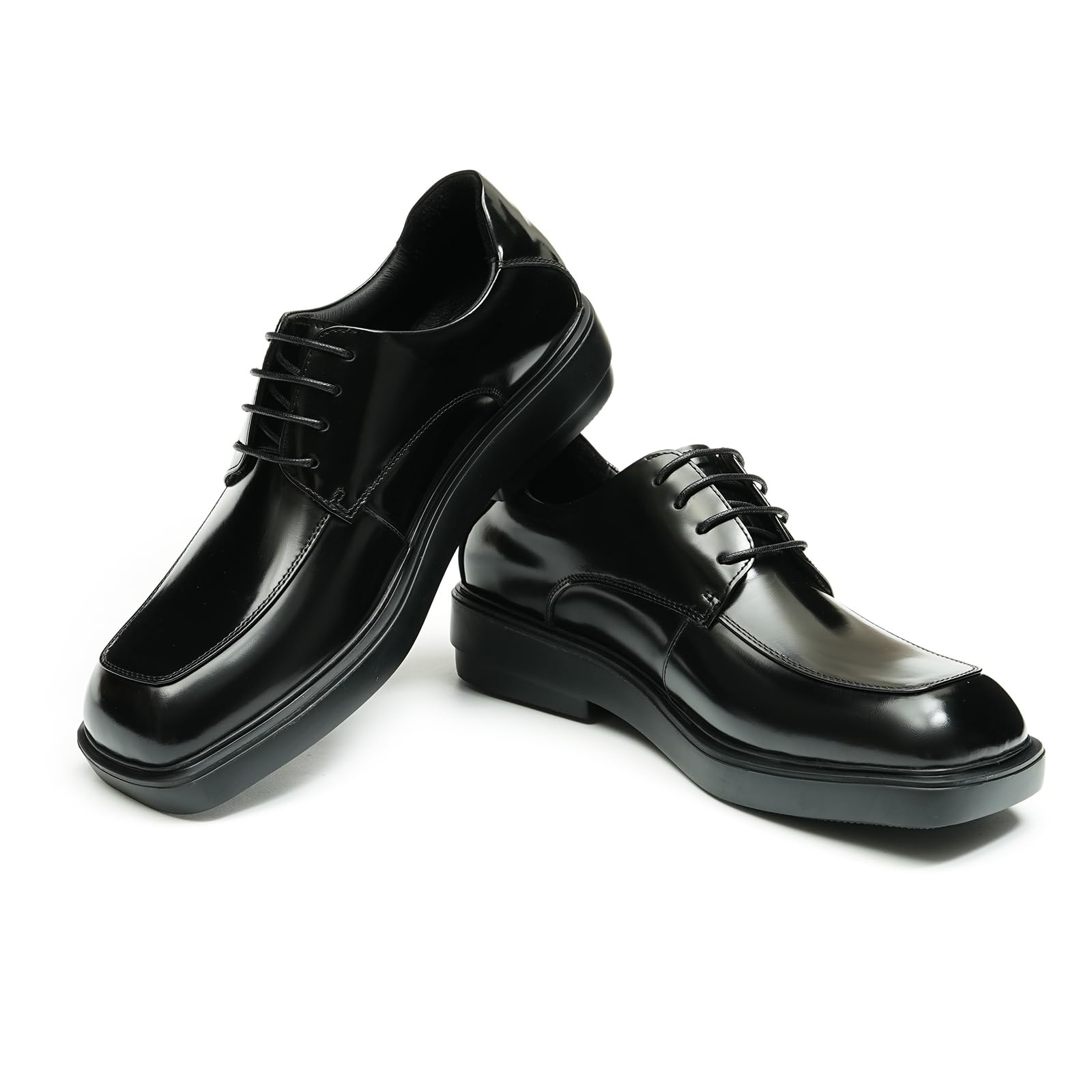Générique Derbys Confortables Semelle Epaisse Bout Carré pour Hommes Chaussures à Lacets Décontractées en Cuir Véritable Chaussures Habillées Formelles Affaires