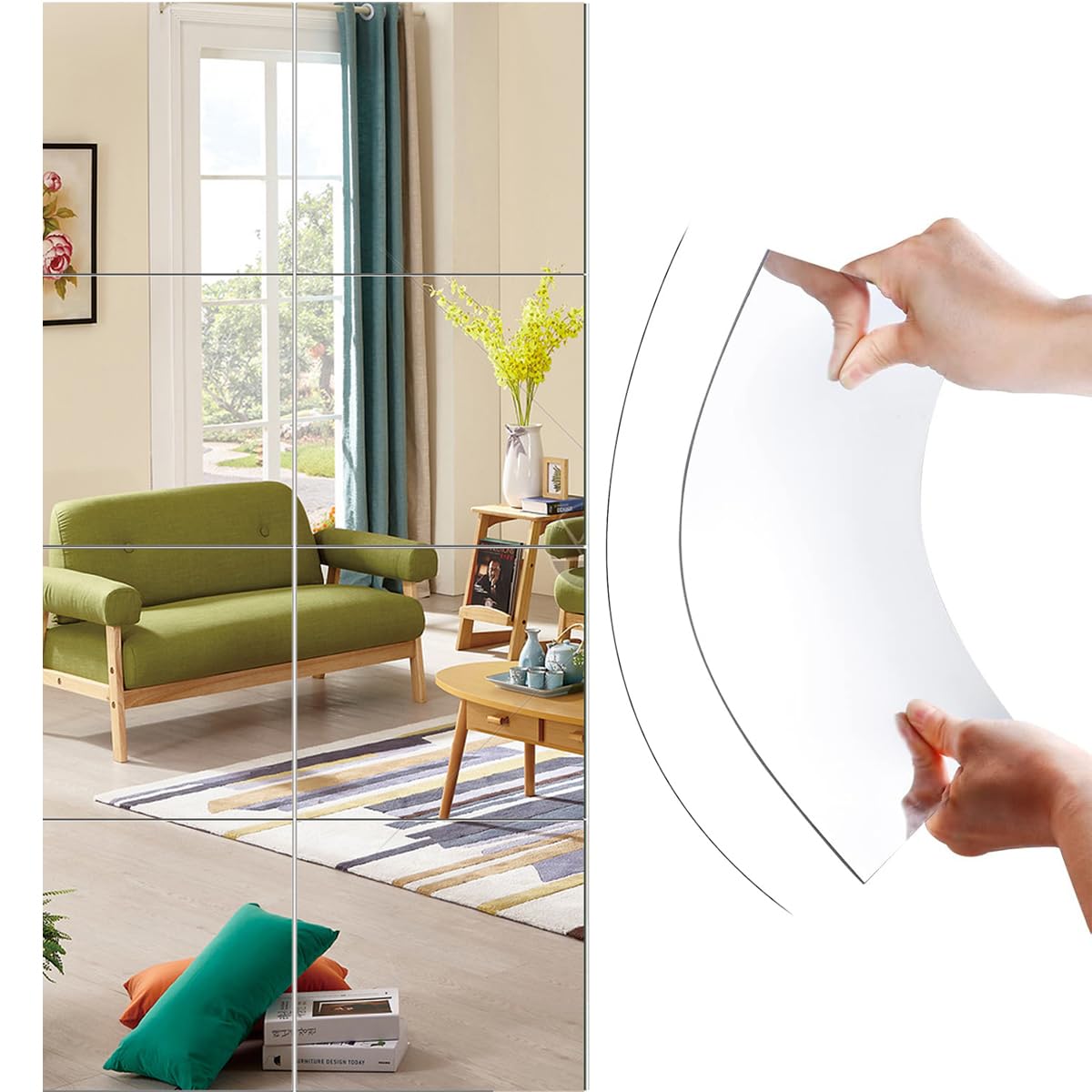 Lot de 8 miroirs muraux carrés en acrylique incassables pour chambre à coucher, murs, salon, porte (30 x 25 cm)