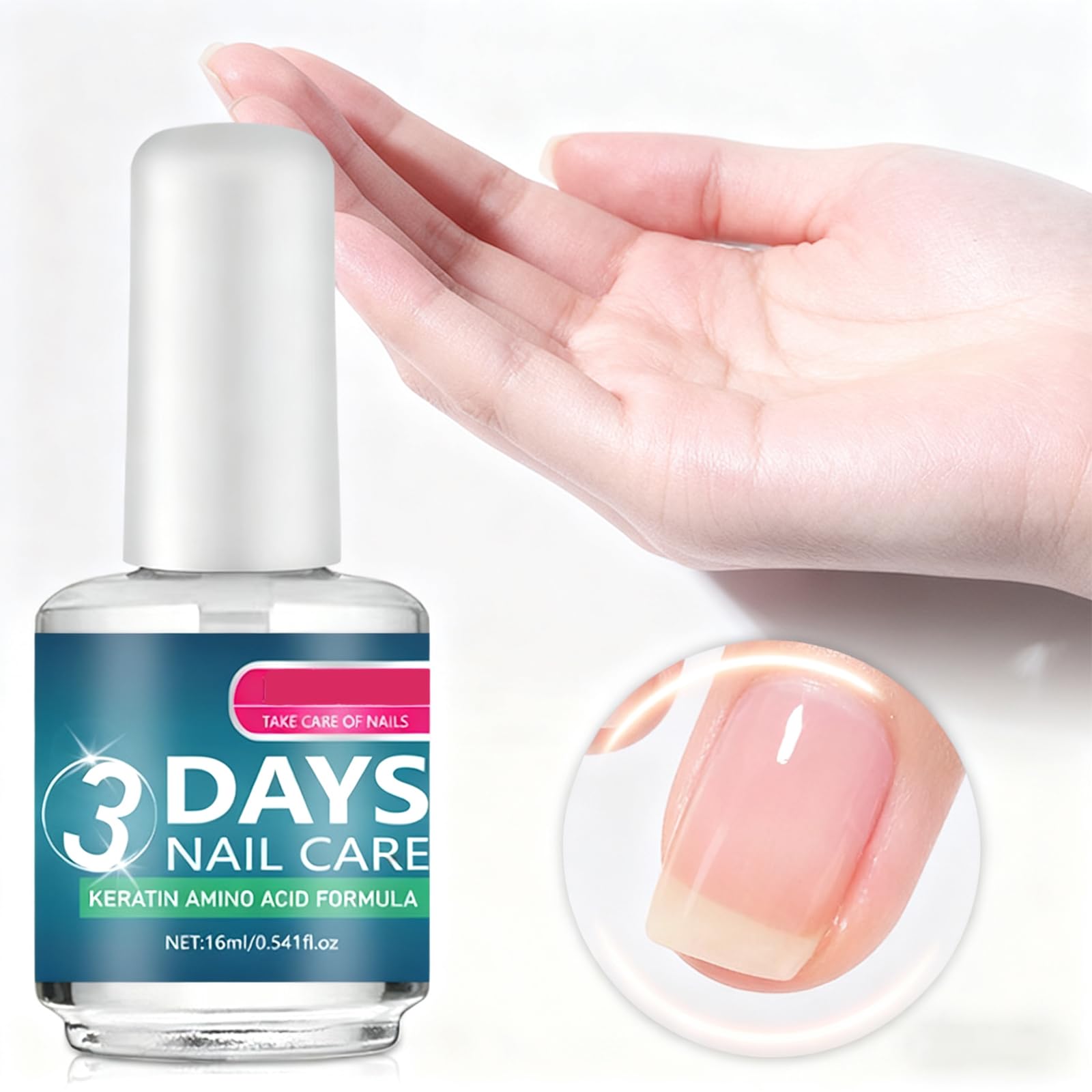 Cura delle unghie in 3 giorni, siero fortificante alla cheratina e agli aminoacidi per unghie fragili e danneggiate, siero di crescita da 16 ml e smalto trasparente per una manicure forte e morbida (2