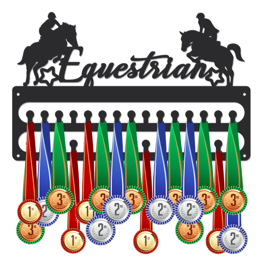 SUPERDANT Porta Medaglie da Parete Equestri Espositore per Medaglie Sportive in Ferro con 30 Gancio Espositore da Parete per Medaglie Organizer da Parete in Metallo Regali per Atleti