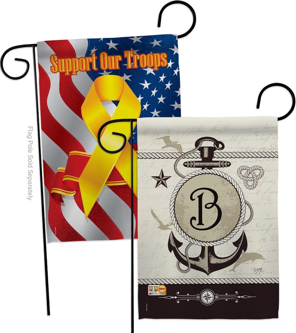 Nautical B Initial Garden Flags Pack Monogram Coastal Anchor Sailor Sea Shells Outdoor Summer Ocean Support Our Troops Small Decorative Gift Yard House Banner Made In USA 13 X 18.5