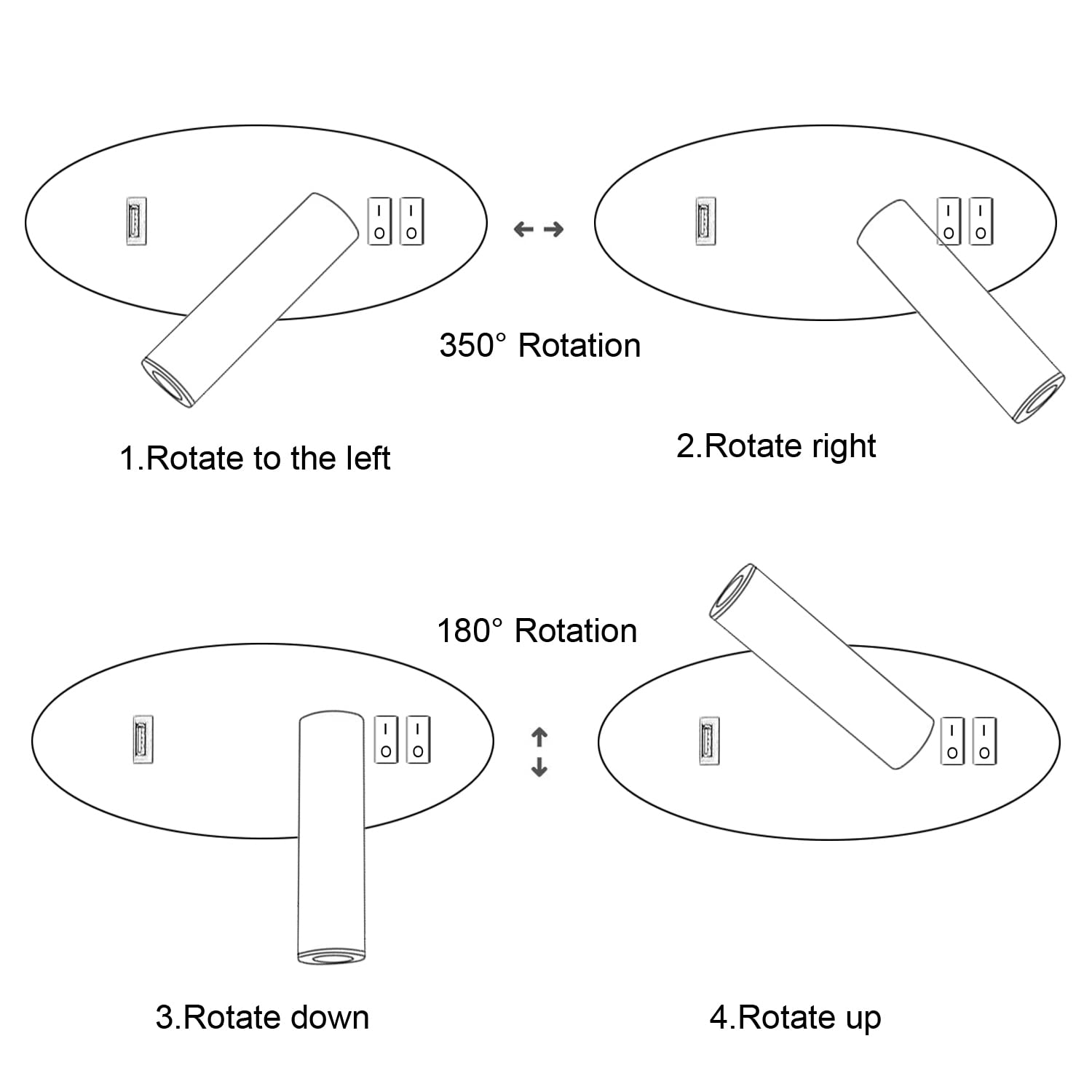 Applique da comodino orientabile Porta di Ricarica USB Lampada da Parete camera da letto Faretto da camera da letto luce per la lettura LED (3W + 9W 3000k)