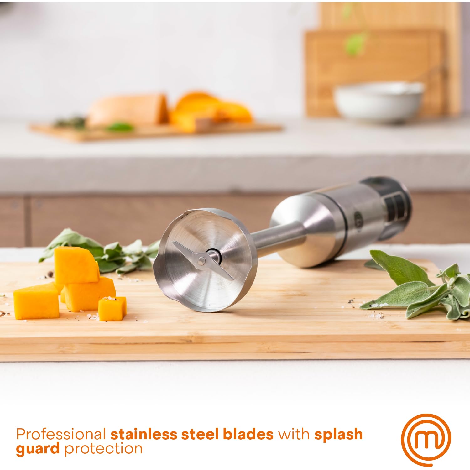 MasterChef - Frullatore a immersione a mano, in acciaio inox con accessorio tritatutto e caraffa di misurazione, frullatore per purea per fare alimenti per bambini, zuppa, salse, ecc., 400 W