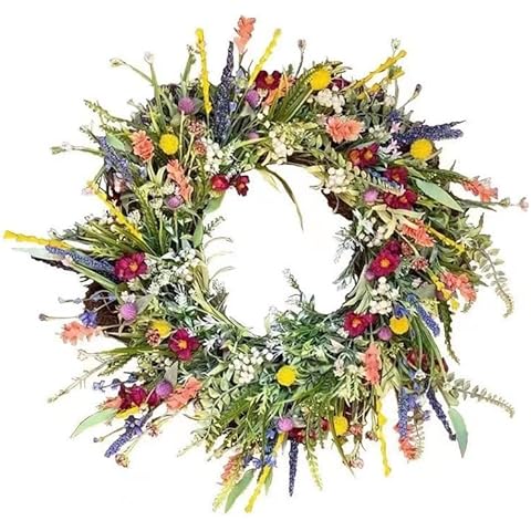 Wcysin Handmade Wreath 19.68 Inches Spring Wreaths for Front Door Summer Artificial Wreath Outdoor Farmhouse Cover