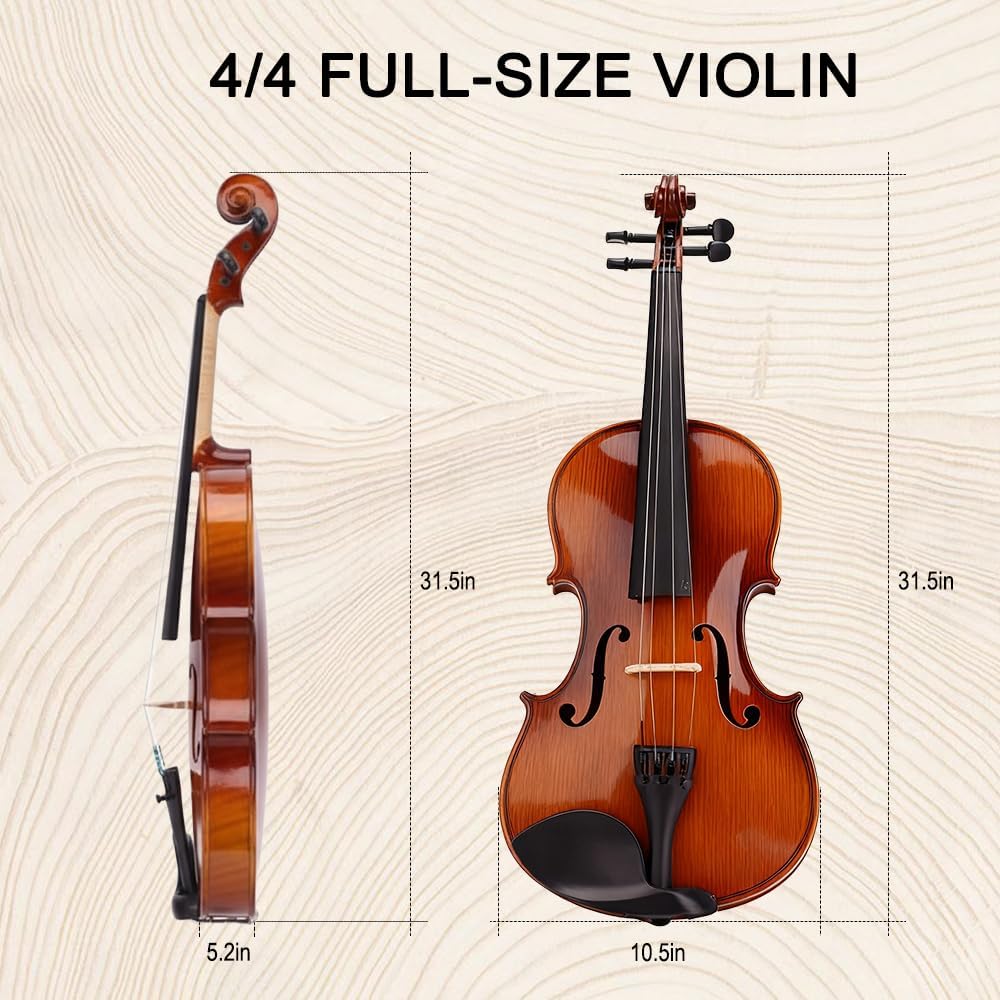 4/4 Acoustic Violin Set with Case Bow Rosin Natural Basswood Violin Instrument for Beginners Fiddle Kit Natural Color