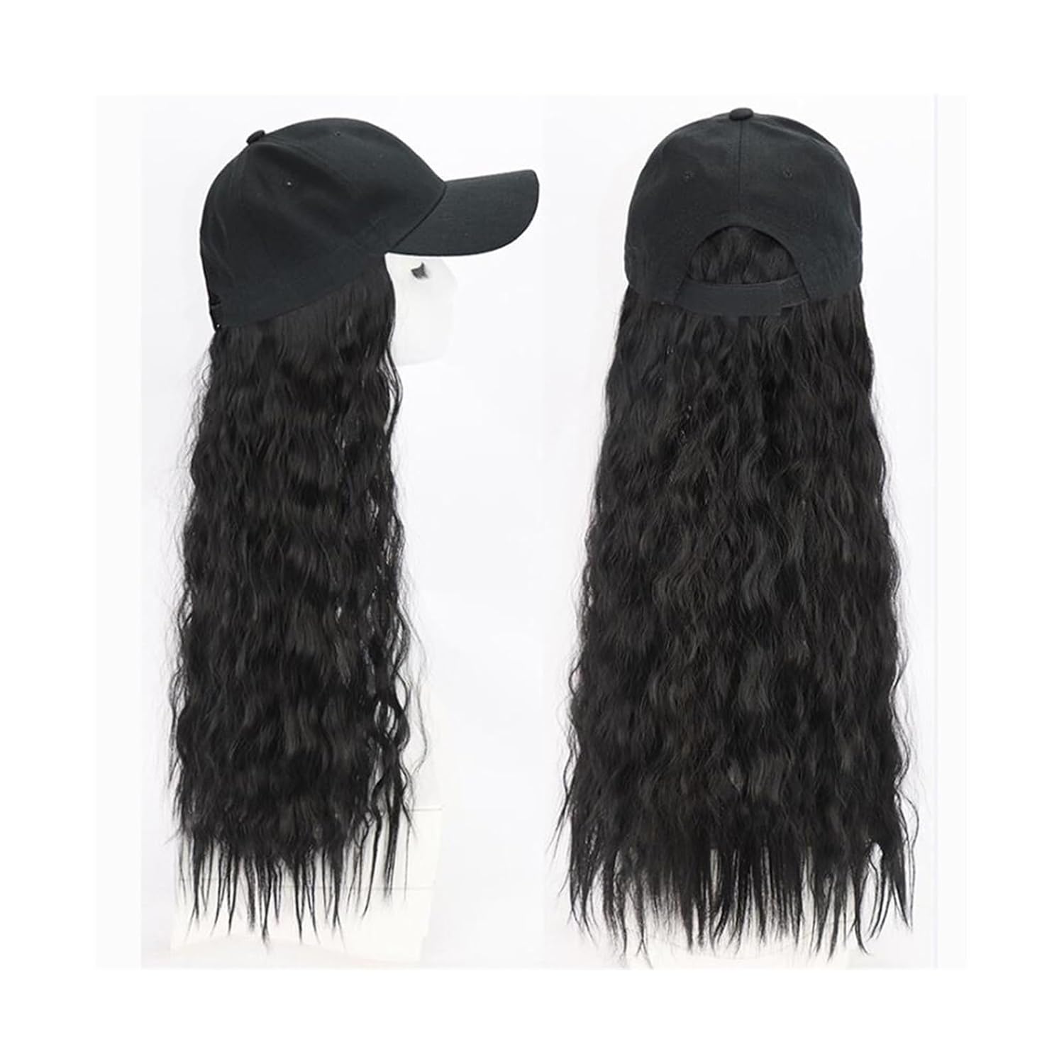 FEELIN Baseball Cap with Hair Extensions Long Curly Wig With Baseball Cap For Women Synthetic Hair With Cap One Piece Adjustable Hat With Hair Wig Hat Wig (Color : A)