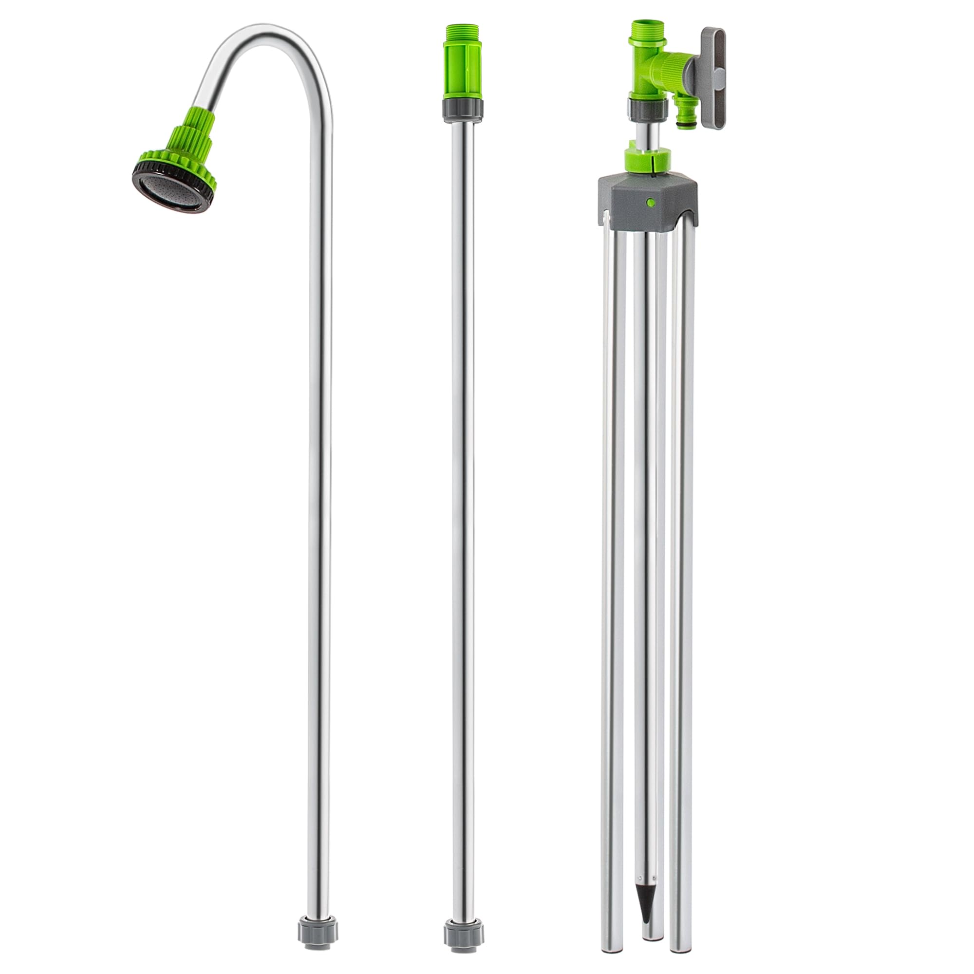 KADAX Douche de jardin réglable en hauteur 145-220 cm, douche extérieure avec raccord de 1/2 pouce pour tuyau d'arrosage de jardin, douche de camping en aluminium, douche au sol pour jardin et camping