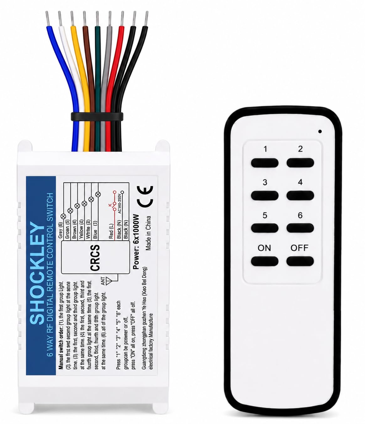Shockley 6-Way Digital Switch ON/Off 220V-240V Light Digital RF Remote Control Remote-Control Wireless Wall Switch, 1-picture-10
